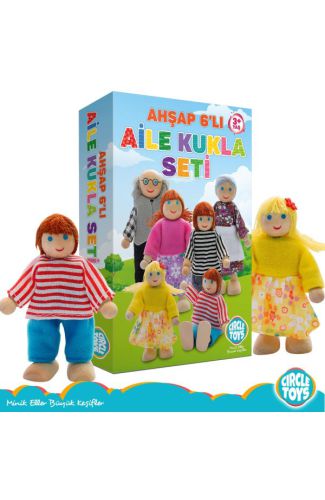 Ahşap 6'lı Aile Kukla Seti