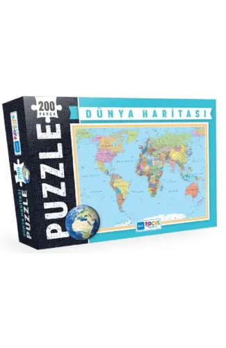 Blue Focus Dünya Haritası - Puzzle 200 Parça