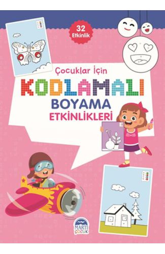 Çocuklar İçin Kodlamalı Boyama Etkinlikleri - Pembe - 32 Etkinlik