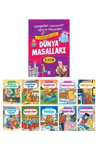 Dünya Masallar Seti 1.ve 2. Sınıflar İçin Eğik El Yazılı - (10 Kitap Takım Büyük Boy)